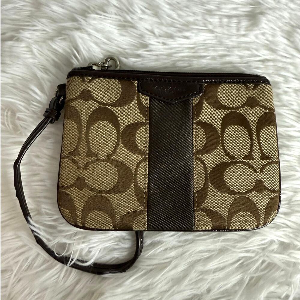 COACH Brown Signature Canvas Wristlet